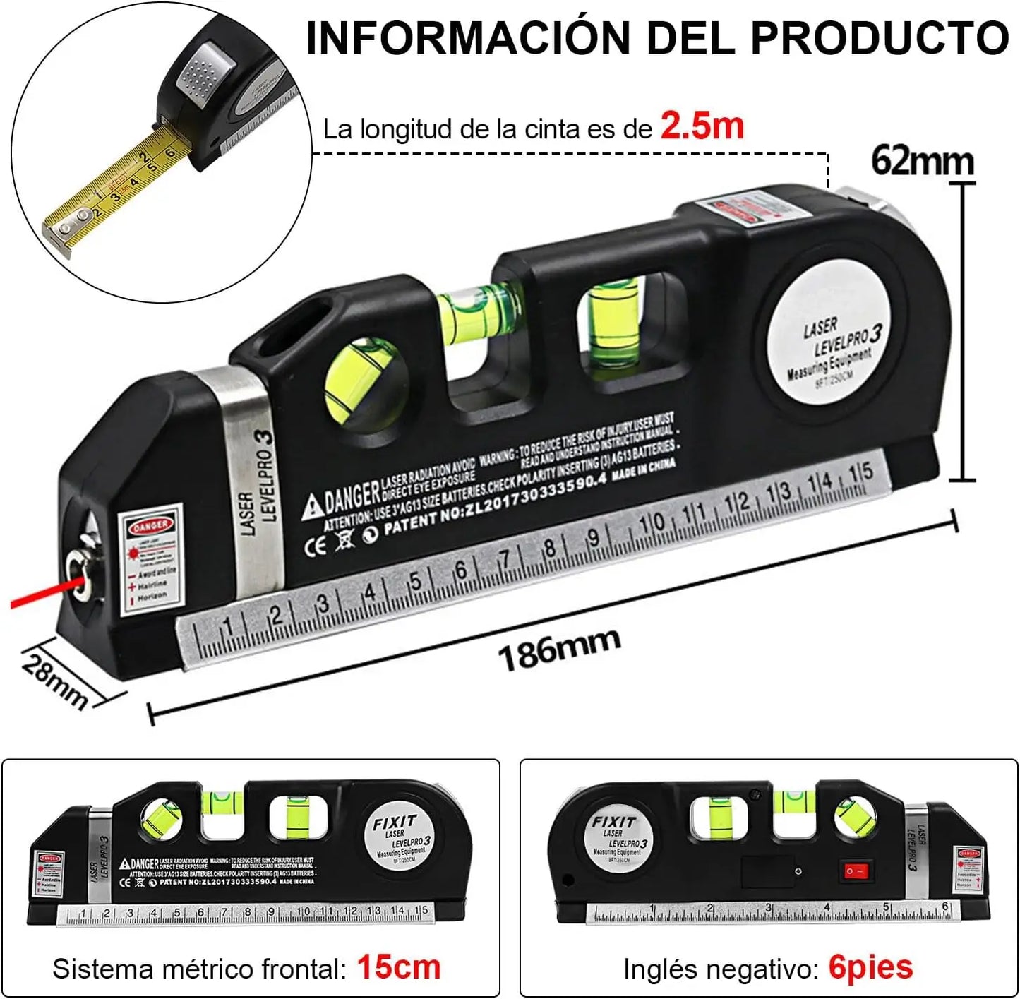 📏 Metro Láser – Nivela Rápido y Preciso con Láser Rojo ✅